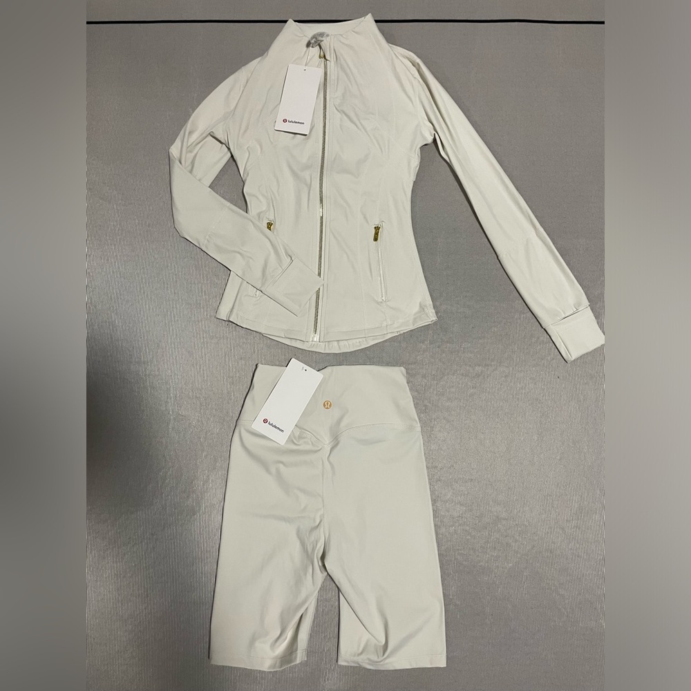 lululemon athletica Cream White Slim Bomber Jacket with Gold Zippers
